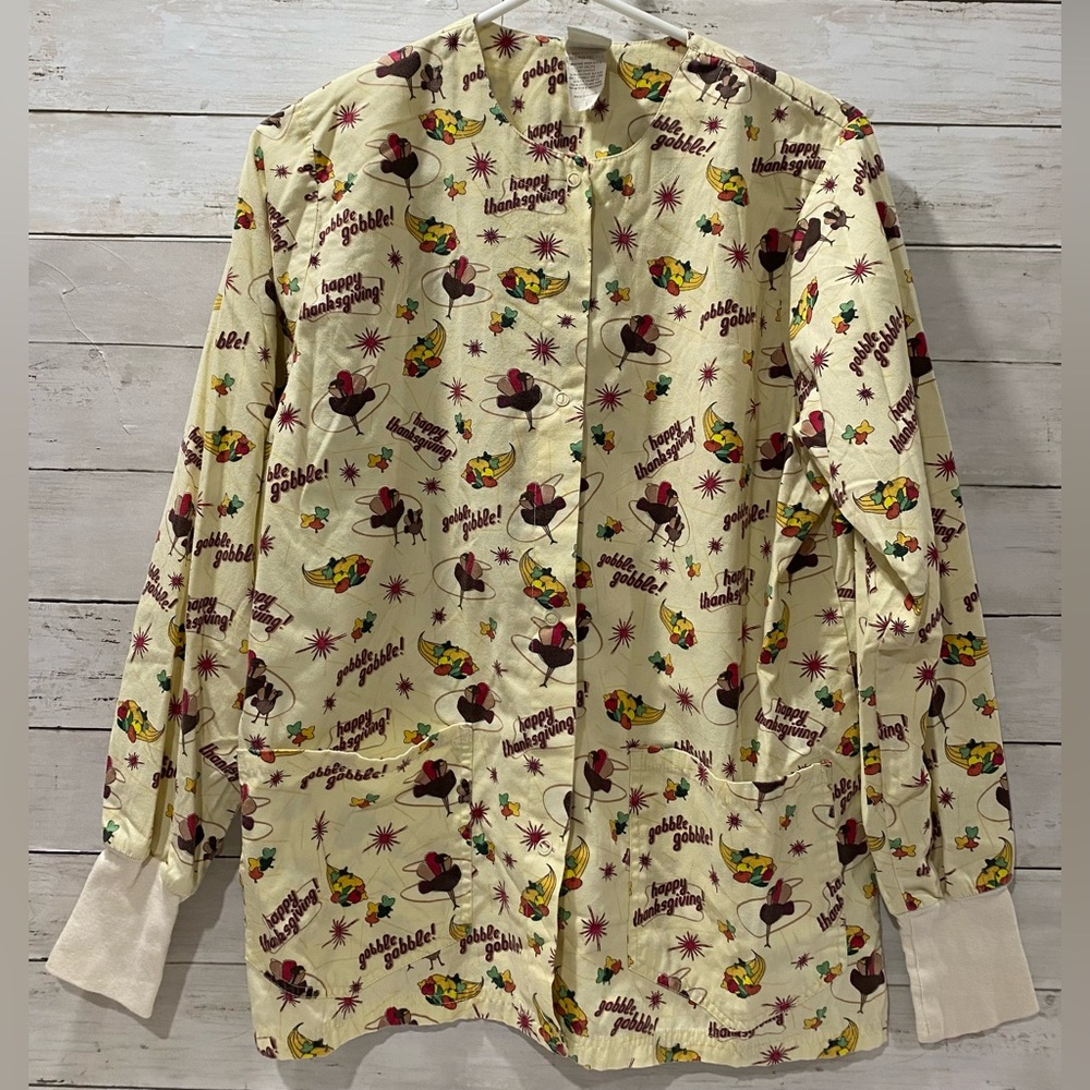 Scrub Jacket Happy Thanksgiving Turkey Uniform Advantage UA Small Gobble Gobble